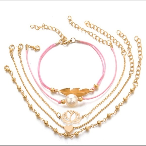 Multilayer Boho Leaf Lotus Feather Pearl Bracelet - Picture 4 of 5